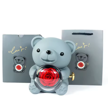 Teddy Bear Eternal Rose Gift Box with Necklace for Girls