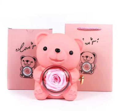 Teddy Bear Eternal Rose Gift Box with Necklace for Girls