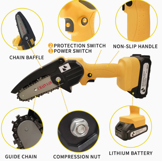 21V Cordless 4 Inch Lightweight Mini Chainsaw