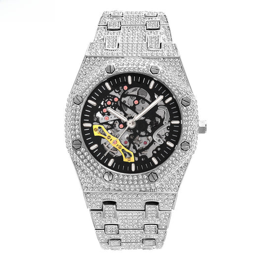Full Diamond Hollow Mechanical Waterproof Stainless Steel Watch